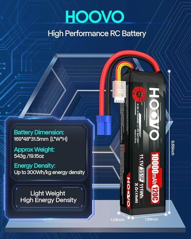 بطارية ليبو HOOVO 4S 14.8 فولت 10000 مللي أمبير في الساعة 120C RC بطارية EC5 التوصيل حافظة ناعمة متوافقة مع سيارات RC، الطائرات بدون طيار، DJI، FPV، طائرة RC، هواية السباق، عبوة من قطعتين in Kuwait