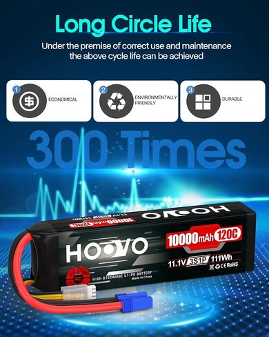 بطارية ليبو HOOVO 4S 14.8 فولت 10000 مللي أمبير في الساعة 120C RC بطارية EC5 التوصيل حافظة ناعمة متوافقة مع سيارات RC، الطائرات بدون طيار، DJI، FPV، طائرة RC، هواية السباق، عبوة من قطعتين in Kuwait