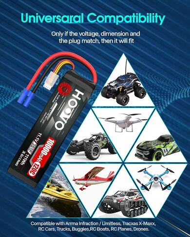 بطارية ليبو HOOVO 4S 14.8 فولت 10000 مللي أمبير في الساعة 120C RC بطارية EC5 التوصيل حافظة ناعمة متوافقة مع سيارات RC، الطائرات بدون طيار، DJI، FPV، طائرة RC، هواية السباق، عبوة من قطعتين in Kuwait