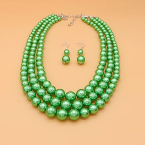 Utop Faux Big Pearl Necklace for Women - Multi Strand 3 Layers Necklace and Earrings Set - 1920s Costume Jewelry in Kuwait