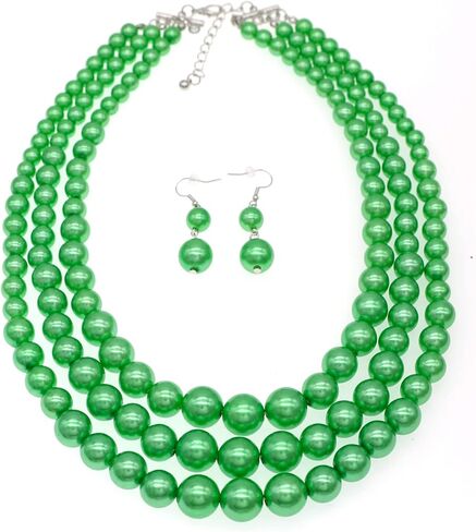 Utop Faux Big Pearl Necklace for Women - Multi Strand 3 Layers Necklace and Earrings Set - 1920s Costume Jewelry in Kuwait