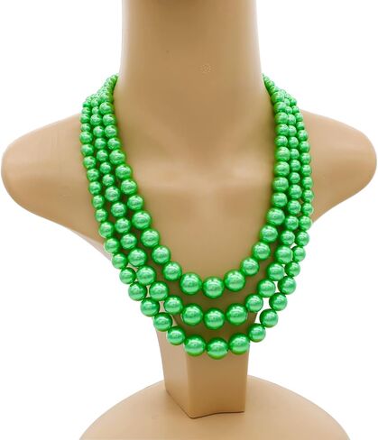 Utop Faux Big Pearl Necklace for Women - Multi Strand 3 Layers Necklace and Earrings Set - 1920s Costume Jewelry in Kuwait