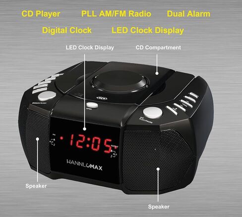 مشغل أقراص مضغوطة HANNLOMAX HX-334CD مع راديو PLL AM/FM، منبه مزدوج، شاشة LED حمراء، مدخل Aux-in، تشغيل تيار متردد فقط. (أبيض) in Kuwait