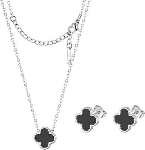 Clover Necklace and Stud Earrings Jewelry Set White Black Red Clover Pendant Necklace 18k Gold Plated Four Leaf Clover Necklace Earrings Set Gifts for Women in Kuwait