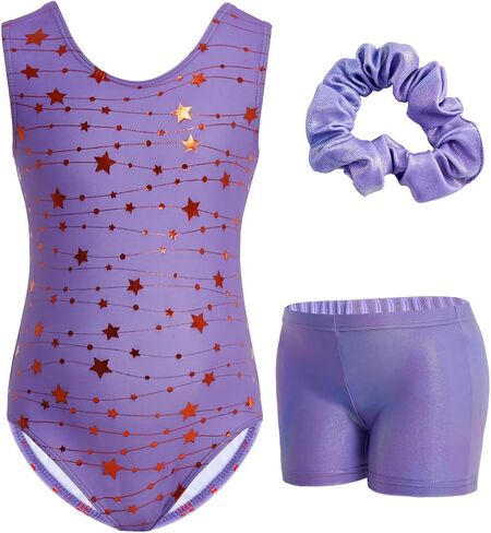 JiAmy Girls Gymnastics Leotards with Shorts Ballet Dance Sparkly Biketards Gymnastic Outfit for Kids Size 3-12 Years in Saudi Arabia