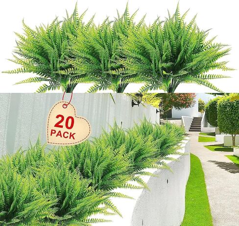 Artificial Boston Fake Fern Plants Bushes 20Packs Faux Plants Shrubs Greenery UV Resistant for Garden House Office Indoor Outdoor Décor in Kuwait