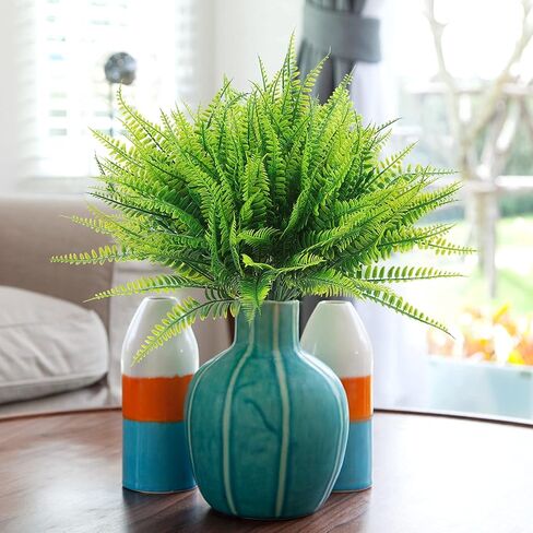 Artificial Boston Fake Fern Plants Bushes 20Packs Faux Plants Shrubs Greenery UV Resistant for Garden House Office Indoor Outdoor Décor in Kuwait