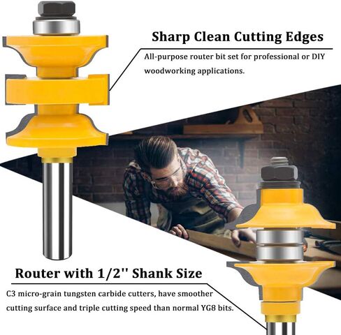 TAIWAIN راوتر بت 1/2 بوصة شانك راوتر بت مجموعة أدوات 43 حزمة قابلة للتعديل لوحة خشبية درج باب طحن القاطع، بت ميتري لطاولة جهاز التوجيه/جهاز التوجيه الأساسي (F-45 درجة) in Kuwait