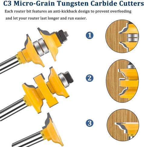 TAIWAIN راوتر بت 1/2 بوصة شانك راوتر بت مجموعة أدوات 43 حزمة قابلة للتعديل لوحة خشبية درج باب طحن القاطع، بت ميتري لطاولة جهاز التوجيه/جهاز التوجيه الأساسي (F-45 درجة) in Kuwait