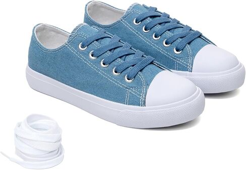 The Fashion Supply Classic Unisex Low-Top Canvas Sneakers – Boys Girls and Toddler Casual Lace-Up Shoes with Rubber Sole, Includes Extra White Shoelaces in Kuwait