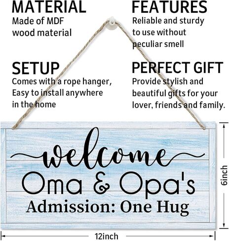 Funny Welcome to Oma and Opa's Sign, Printed Wood Plaque Sign, Welcome Hanging Rustic Family Signs for Home Decor Gift, Decorative Wood Sign, Welcome Sign, Farmhouse Decor Wall Art Sign 12" x 6" in Kuwait