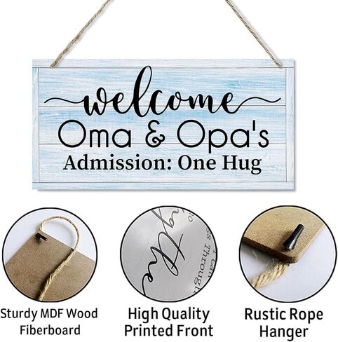 Funny Welcome to Oma and Opa's Sign, Printed Wood Plaque Sign, Welcome Hanging Rustic Family Signs for Home Decor Gift, Decorative Wood Sign, Welcome Sign, Farmhouse Decor Wall Art Sign 12" x 6" in Kuwait