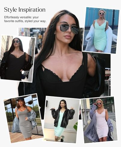 Popilush Cocktail Dresses for Women - Lace Layered Bra Summer Midi Modal Shapewear Dress Party Outfits in Kuwait