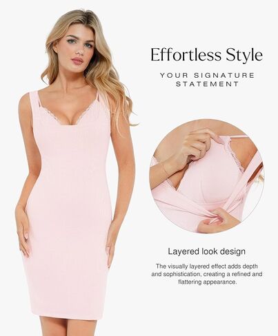 Popilush Cocktail Dresses for Women - Lace Layered Bra Summer Midi Modal Shapewear Dress Party Outfits in Kuwait