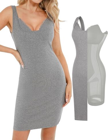 Popilush Cocktail Dresses for Women - Lace Layered Bra Summer Midi Modal Shapewear Dress Party Outfits in Kuwait