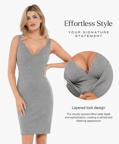 Popilush Cocktail Dresses for Women - Lace Layered Bra Summer Midi Modal Shapewear Dress Party Outfits in Kuwait
