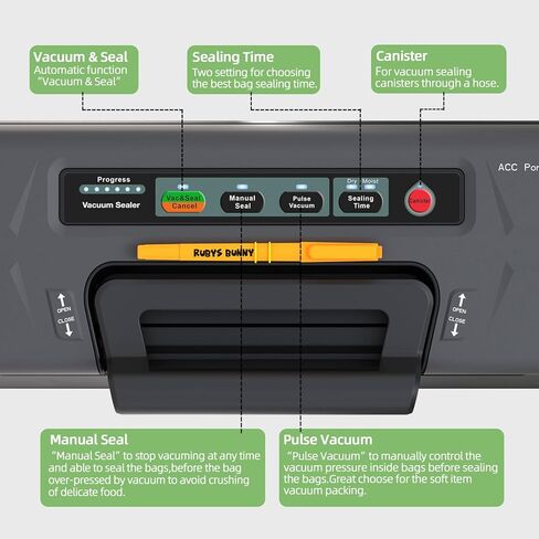 ماكينة سد الفراغات من روبيز باني، ماكينة سد الفراغات الغذائية مع خيارات تلقائية ويدوية، أوضاع جافة/رطبة، قطاعة مدمجة وتخزين الحقائب، تتضمن كيسين رول وخرطوم شفط الهواء ووسائد إغلاق احتياطية in Kuwait