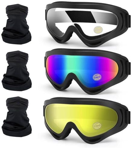 Motorcycle Motocross Goggles 3-Pack with Neck Gaiter ATV Dirt Bike Goggles Riding Bike UTV MTB MX Offroad Windproof Glasses UV400 Anti-Fog Scratch Dustproof for Adult Youth Kids in Saudi Arabia