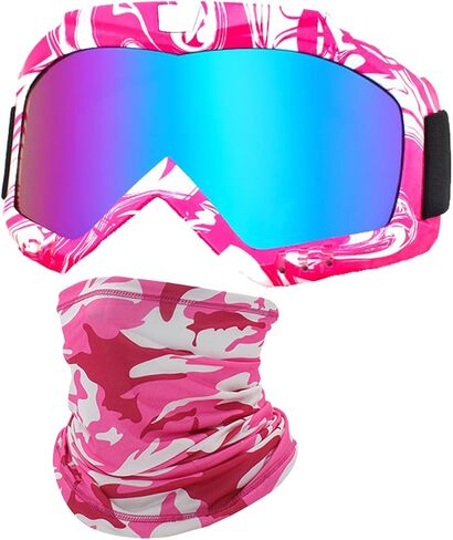 Motorcycle Skiing Goggles with Neck Gaiter for Women Girls, OTG Anti UV Fog ATV Dirt Bike Motocross Riding Glasses in Kuwait