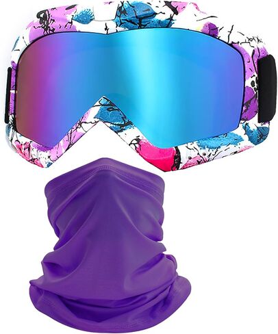 Motorcycle Skiing Goggles with Neck Gaiter for Women Girls, OTG Anti UV Fog ATV Dirt Bike Motocross Riding Glasses in Kuwait