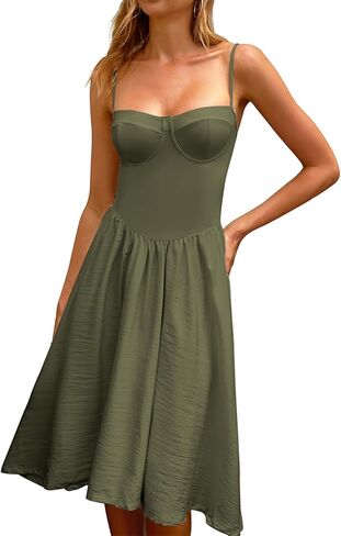 CHYRII Women Fashion Summer 2025 Sweetheart Neck Spaghetti Straps Corset A-Line Long Sundress Midi Dress in Kuwait