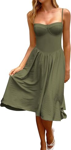 CHYRII Women Fashion Summer 2025 Sweetheart Neck Spaghetti Straps Corset A-Line Long Sundress Midi Dress in Kuwait