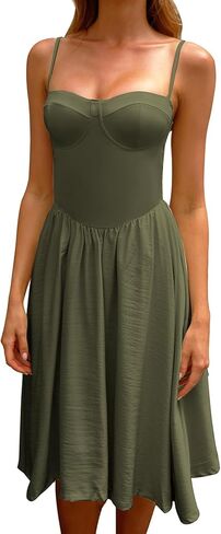 CHYRII Women Fashion Summer 2025 Sweetheart Neck Spaghetti Straps Corset A-Line Long Sundress Midi Dress in Kuwait