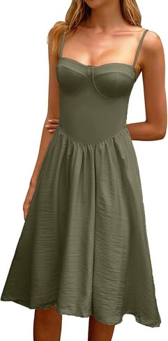 CHYRII Women Fashion Summer 2025 Sweetheart Neck Spaghetti Straps Corset A-Line Long Sundress Midi Dress in Kuwait