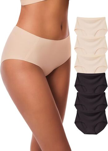 Womens Mid-Waist Underwear Full Coverage No Show Seamless Comfortable Brief Panties 6 Pack in Saudi Arabia