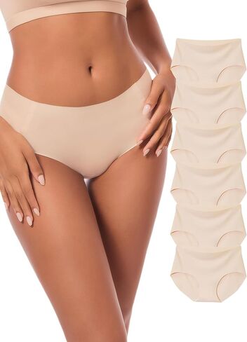 Womens Mid-Waist Underwear Full Coverage No Show Seamless Comfortable Brief Panties 6 Pack in Saudi Arabia