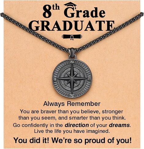 PINKDODO The Adventure Begins Compass Graduation Necklace for Boys 5th 8th Grade Middle Elementary School Graduation Gifts for Son Grandson Nephew in Saudi Arabia