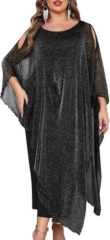 CYCLAMEN Plus Size Sparkly Formal Dress Maxi Long Cape Overlay Wedding Guest Cocktail Mother of Bride Outfit Evening Gown in Saudi Arabia