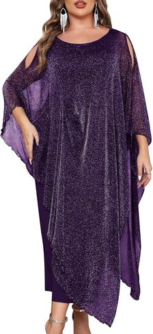 Cyclamen plus size فستان رسمي سباركلي Maxi Long Cape تراكب الزفاف كوكتيل كوكتيل والدة العروس ملابس المساء in Kuwait