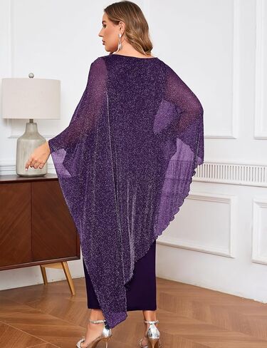 Cyclamen plus size فستان رسمي سباركلي Maxi Long Cape تراكب الزفاف كوكتيل كوكتيل والدة العروس ملابس المساء in Kuwait