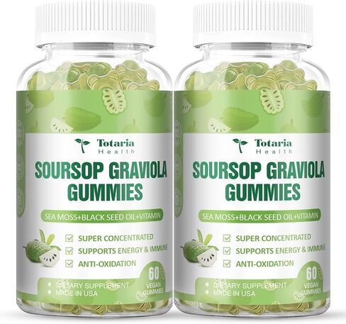 Soursop Graviola Gummies Soursop Oil Leaves Fruit with Sea Moss Black Seed Oil High Potency Extract - Immune Support, Antioxidation - Sour SOP Multivitamin Graviola Leaves Edible Supplements in Saudi Arabia