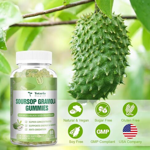Soursop Graviola Gummies Soursop Oil Leaves Fruit with Sea Moss Black Seed Oil High Potency Extract - Immune Support, Antioxidation - Sour SOP Multivitamin Graviola Leaves Edible Supplements in Saudi Arabia