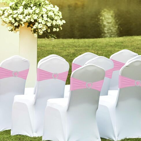 100 Pack Spandex Stretch Blue Chair Sashes Bows Universal Elastic Light Blue Chair Cover Bands Ties with Buckle Slider for Wedding Party Banquet Ceremony Reception Event Decorations (Baby Blue) in Kuwait