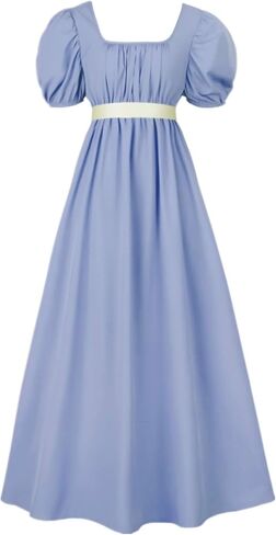 Regency Dresses for Women with Satin Sash Ruffled Puff Sleeve Empire Waist Dress Gown in Kuwait