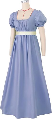 Regency Dresses for Women with Satin Sash Ruffled Puff Sleeve Empire Waist Dress Gown in Kuwait