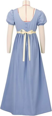 Regency Dresses for Women with Satin Sash Ruffled Puff Sleeve Empire Waist Dress Gown in Kuwait