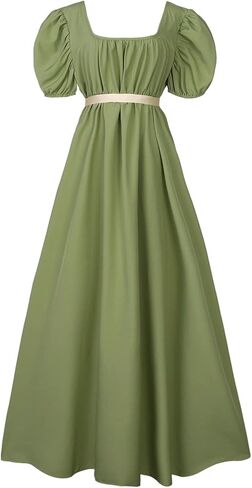 Regency Dresses for Women with Satin Sash Ruffled Puff Sleeve Empire Waist Dress Gown in Kuwait
