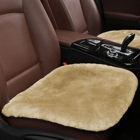 Sheepskin Car Seat Cushion, Soft Comfort Winter Driver Seat Cover, Fluffy Faux Fur Front Seat Pad, Car Seat Protector Pad for Office Chair, Universal Interior Accessory for Car SUV Truck (Camel) in Kuwait
