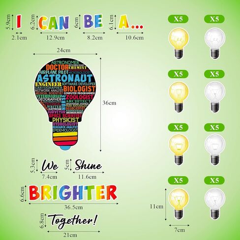 49 Pcs Careers Poster Science Bulletin Board Set Science Classroom Decoration Classroom Decor for Pre School Elementary Educational Light Bulb Cutouts Tags (Colorful Background) in Saudi Arabia