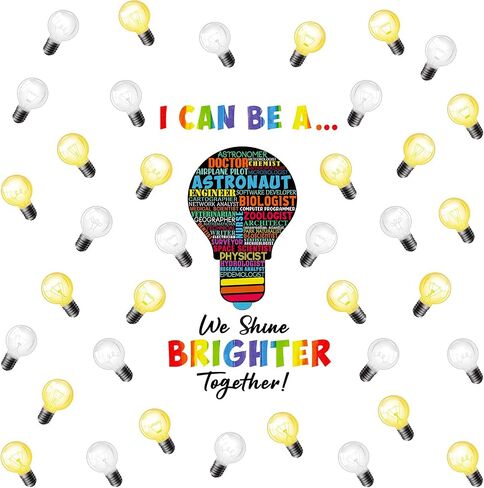 49 Pcs Careers Poster Science Bulletin Board Set Science Classroom Decoration Classroom Decor for Pre School Elementary Educational Light Bulb Cutouts Tags (Colorful Background) in Saudi Arabia