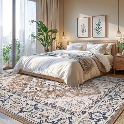 Lofus 5x7 Area Rugs for Living Room, Washable Area Rug, Rugs for Bedroom, Kitchen, Vintage Boho Carpet, Soft Non-Slip, Low Pile Large Area Rug for Office Dining Room, Floral Brown in Saudi Arabia