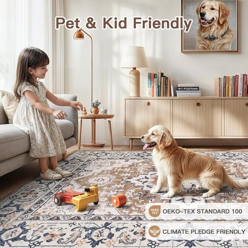 Lofus 5x7 Area Rugs for Living Room, Washable Area Rug, Rugs for Bedroom, Kitchen, Vintage Boho Carpet, Soft Non-Slip, Low Pile Large Area Rug for Office Dining Room, Floral Brown in Saudi Arabia