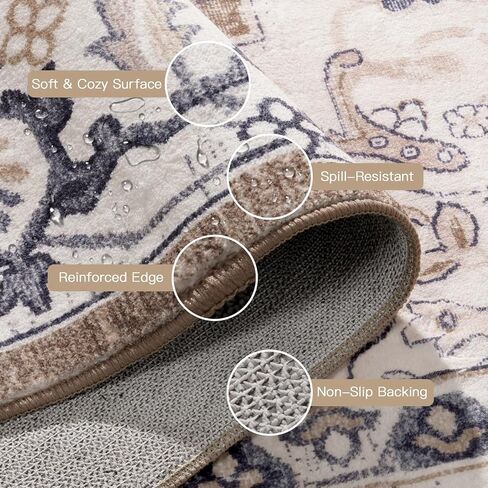 Lofus 5x7 Area Rugs for Living Room, Washable Area Rug, Rugs for Bedroom, Kitchen, Vintage Boho Carpet, Soft Non-Slip, Low Pile Large Area Rug for Office Dining Room, Floral Brown in Saudi Arabia