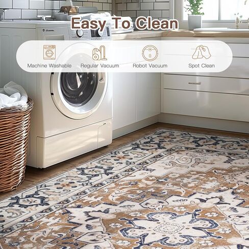 Lofus 5x7 Area Rugs for Living Room, Washable Area Rug, Rugs for Bedroom, Kitchen, Vintage Boho Carpet, Soft Non-Slip, Low Pile Large Area Rug for Office Dining Room, Floral Brown in Saudi Arabia