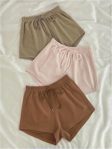 Makemechic Women's 3 Pack Pajama Bottoms Harpstring Wide Leg PJ Shorts Sleepwear in Saudi Arabia