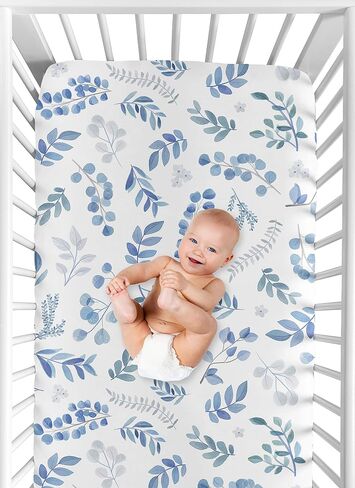 Sweet Jojo Designs Green Boho Floral Leaf Boy Girl Baby Fitted Crib Sheet Set Infant Newborn Nursery Toddler Room Standard Mattress 2pc Sage White Bohemian Gender Neutral Watercolor Botanical Flower in Kuwait